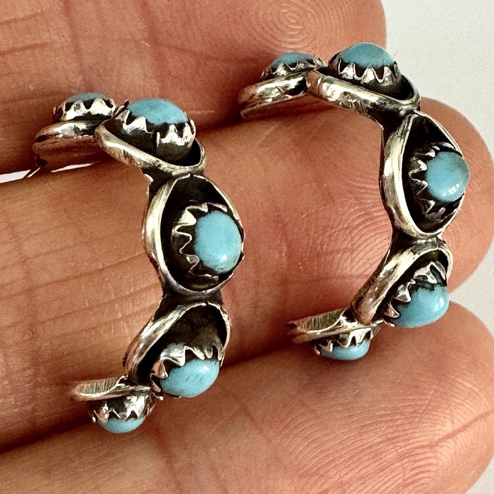 Turquoise Hoop Native American Earrings .75 in‎ Small 925 Sterling Silver Zuni